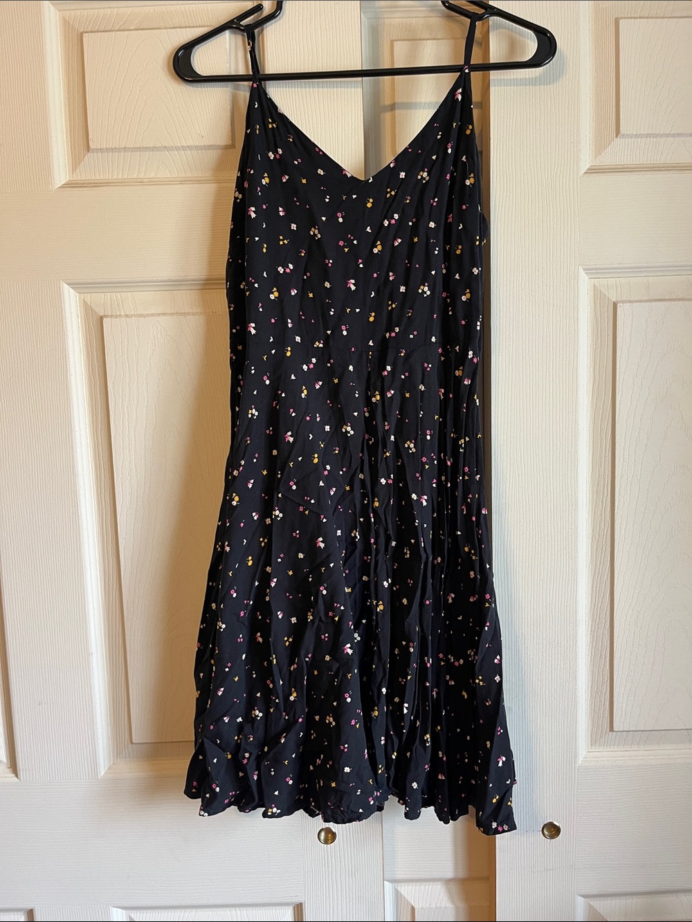 GAP Black Midi Slip Dress with Pink and Yellow Floral Dots